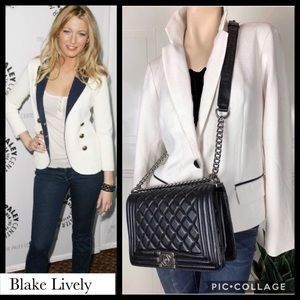 Kenar Off White Blazer w black piping on pockets